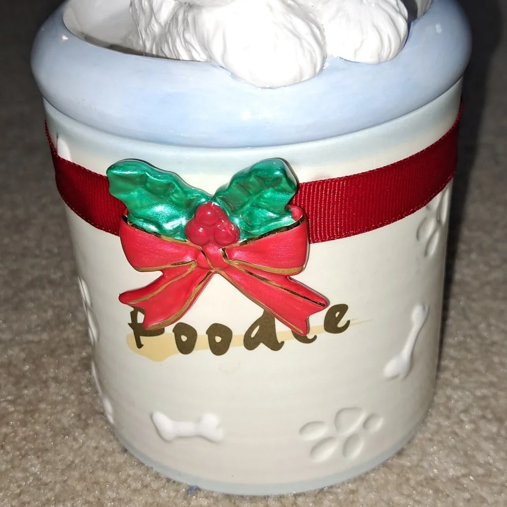 Poodle Dog Treat Jar with Red Bow